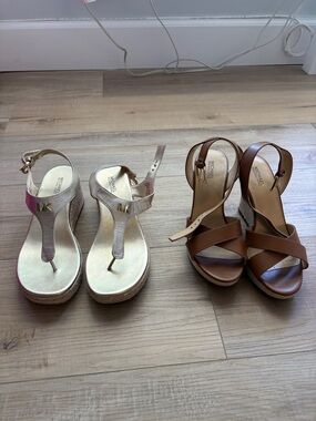 Michael Kors Gold Wedge Sandals - Women's Metallic Gold Thong Wedges